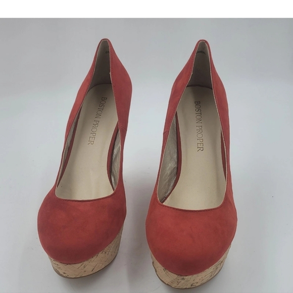 Boston Proper Pammy Red Platform Cork Wedge Closed Toe Heel Women's Size 10M - Picture 11 of 12